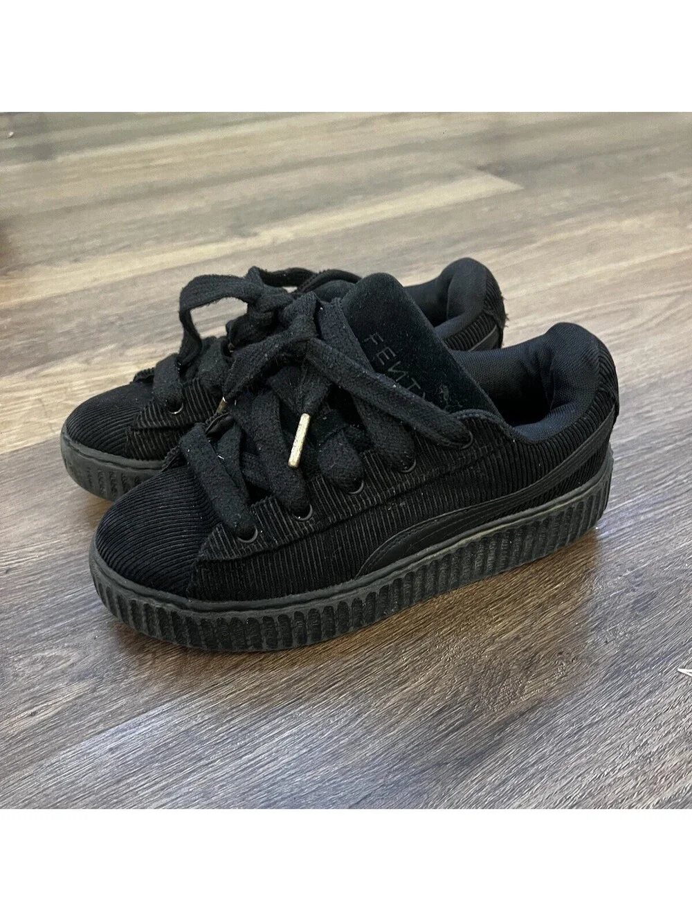 FENTY x PUMA Women's Creeper Phatty Corduroy in Triple Black / Black-Gold US 7.5